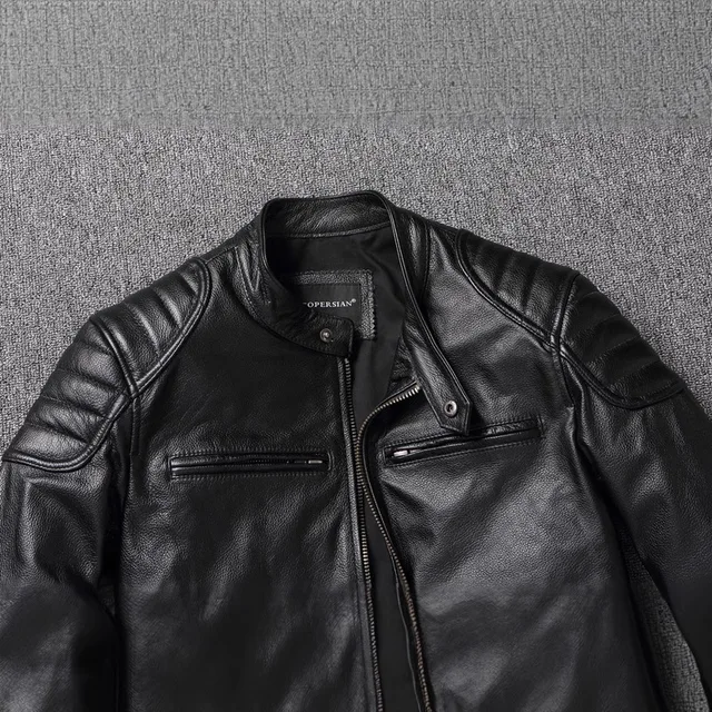 Motorcycle Riding First Layer Cowhide Leather Jacket Men's Stand-up Collar Youth Spring Autumn Large Size Jackets 4