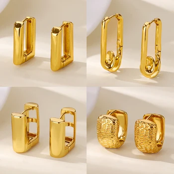 Geometric Sqaure Earrings for Women Gold Color U Shaped Huggie Hoop Earrings 2025 Trend Ear Piercing Wedding Jewelry Gift