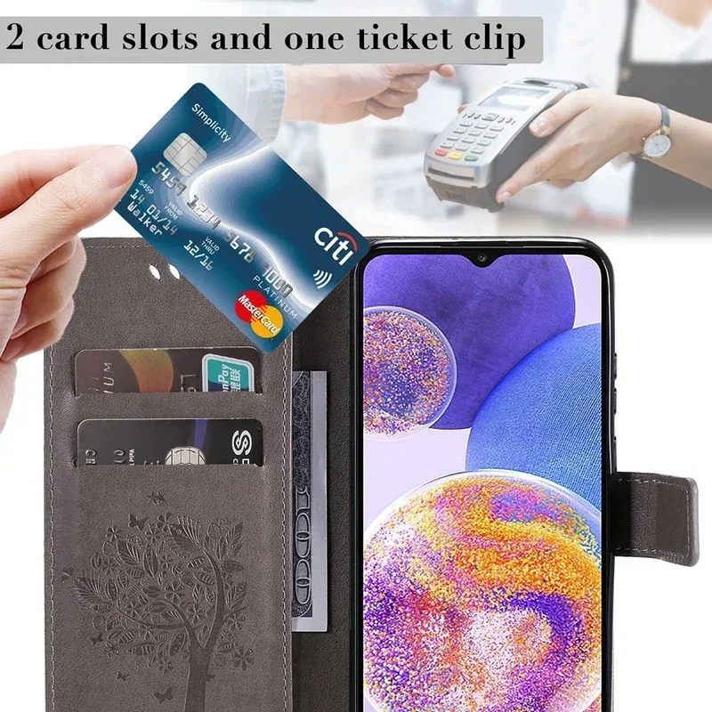 Elegant Leather Wallet Flip Case with Tree Design – Premium Mobile Protector