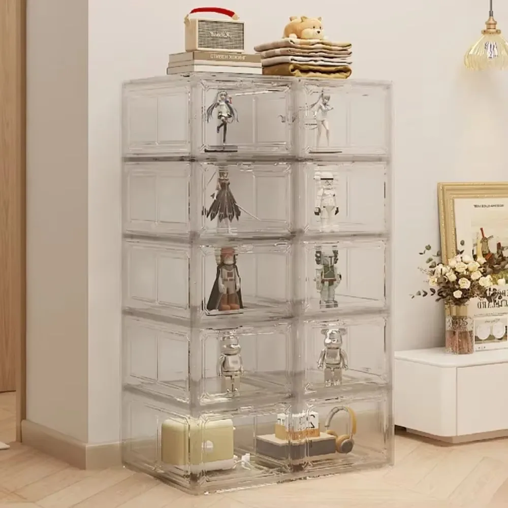 Transparent Shoe Box Large Stackable Space-saving Dustproof Anti-oxidation Sneaker Organizer Cabinet of Side Opening