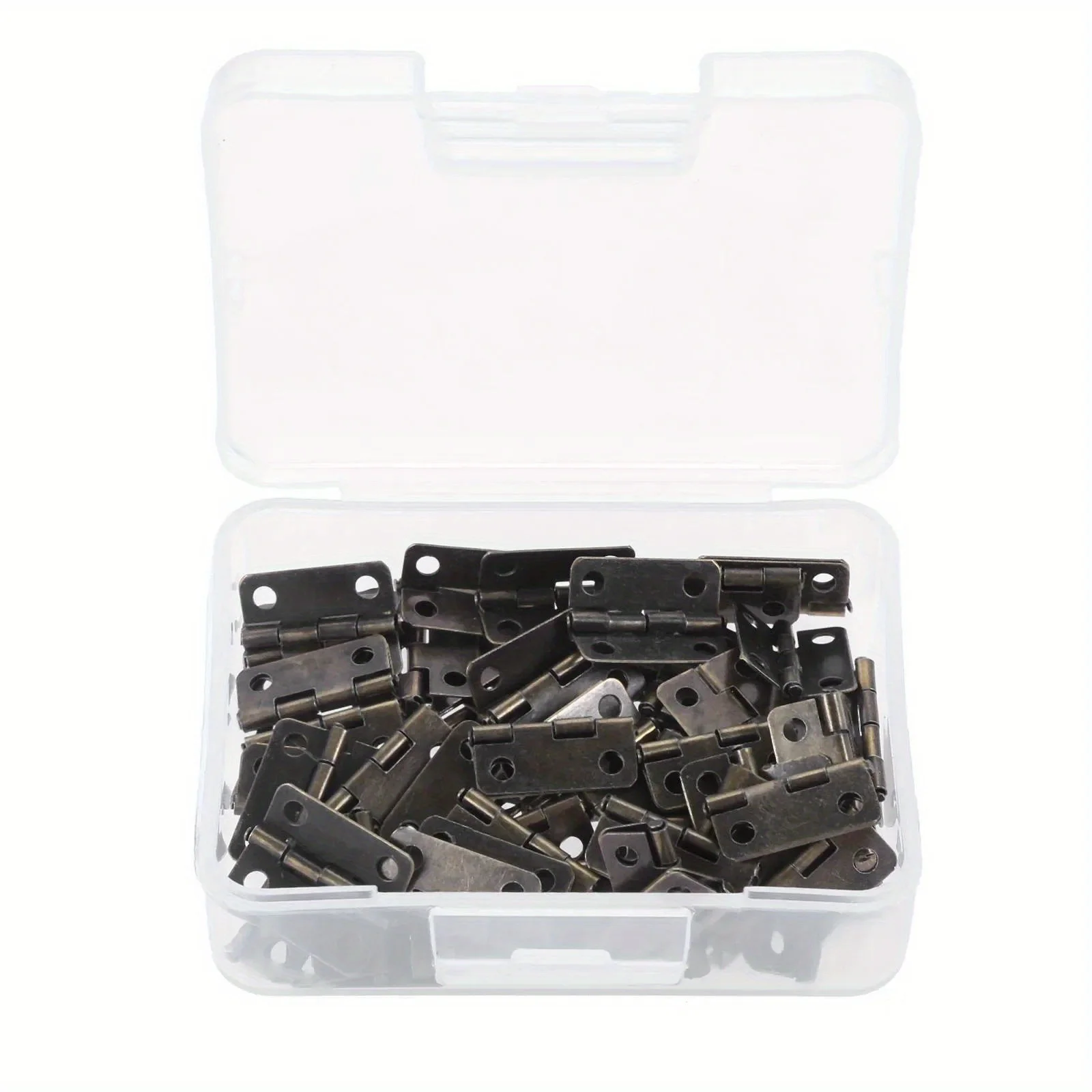 50pcs/box Hinges 200 Screws Iron Golden/Antique Bronze 4 Holes Durable Furniture Hardware 16*13mm Mini Rounded Hinge Decor