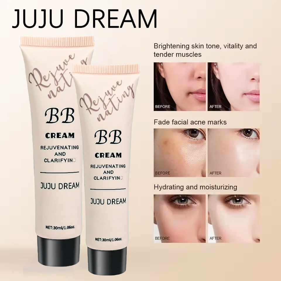 JUJU DREAM BB Cream, Primer, Foundation - Moisturizing, Oil-Control, Long-Lasting, Hydrating, Concealing, Non-Cakey for Dry Skin