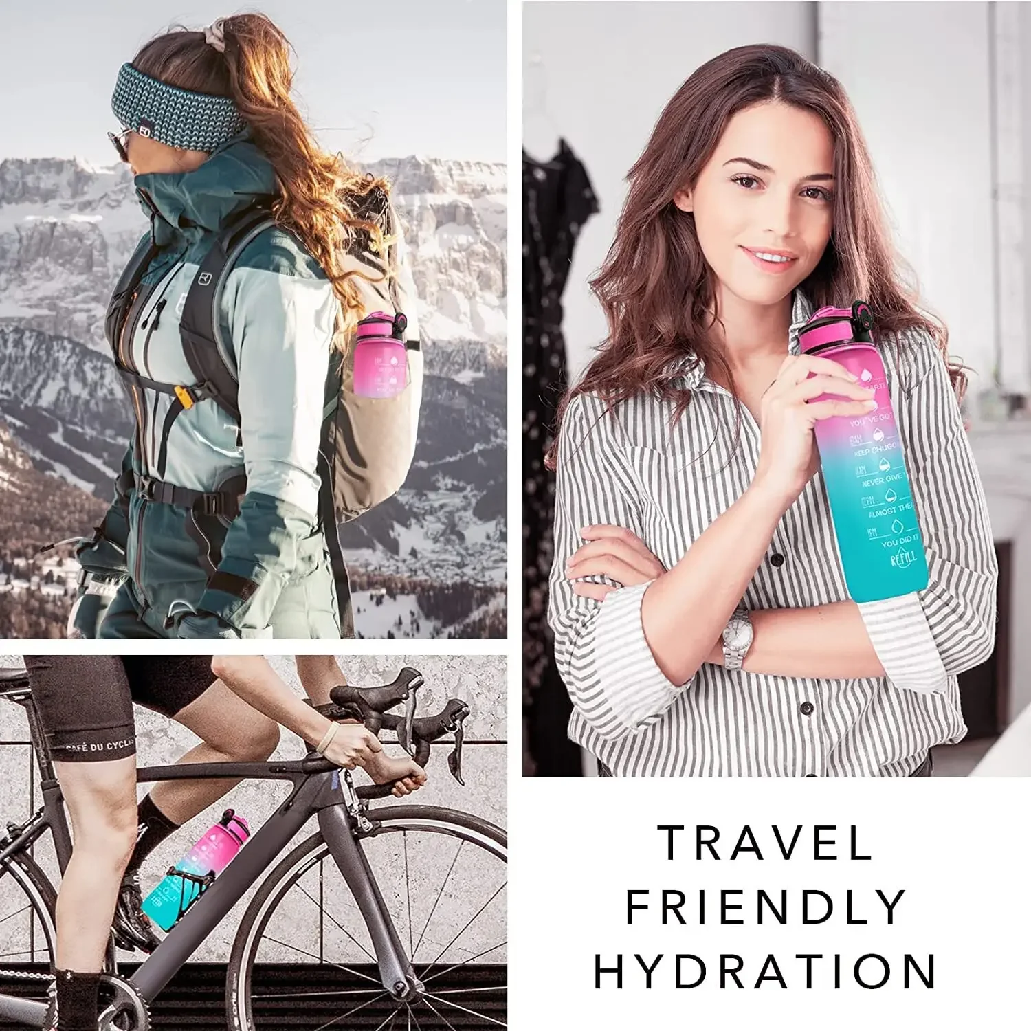 1L Sports Water Bottle with Straw and Time Marker Plastic Motivational Water Bottle Drinking Bottle Leakproof for Fitness Gym