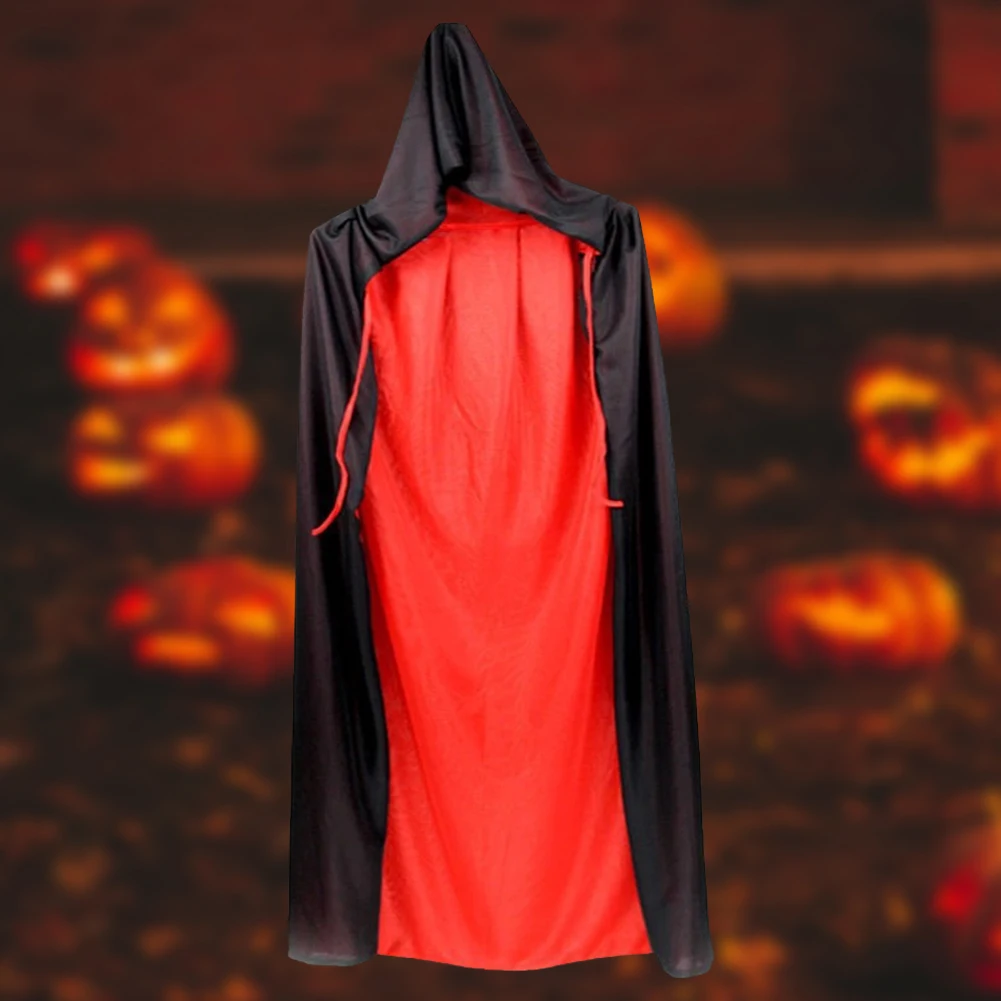 Halloween Cosplay Costume with Long Hooded Red Black Robe Witch Grim Reaper Medieval Cape for Kids Adult Party