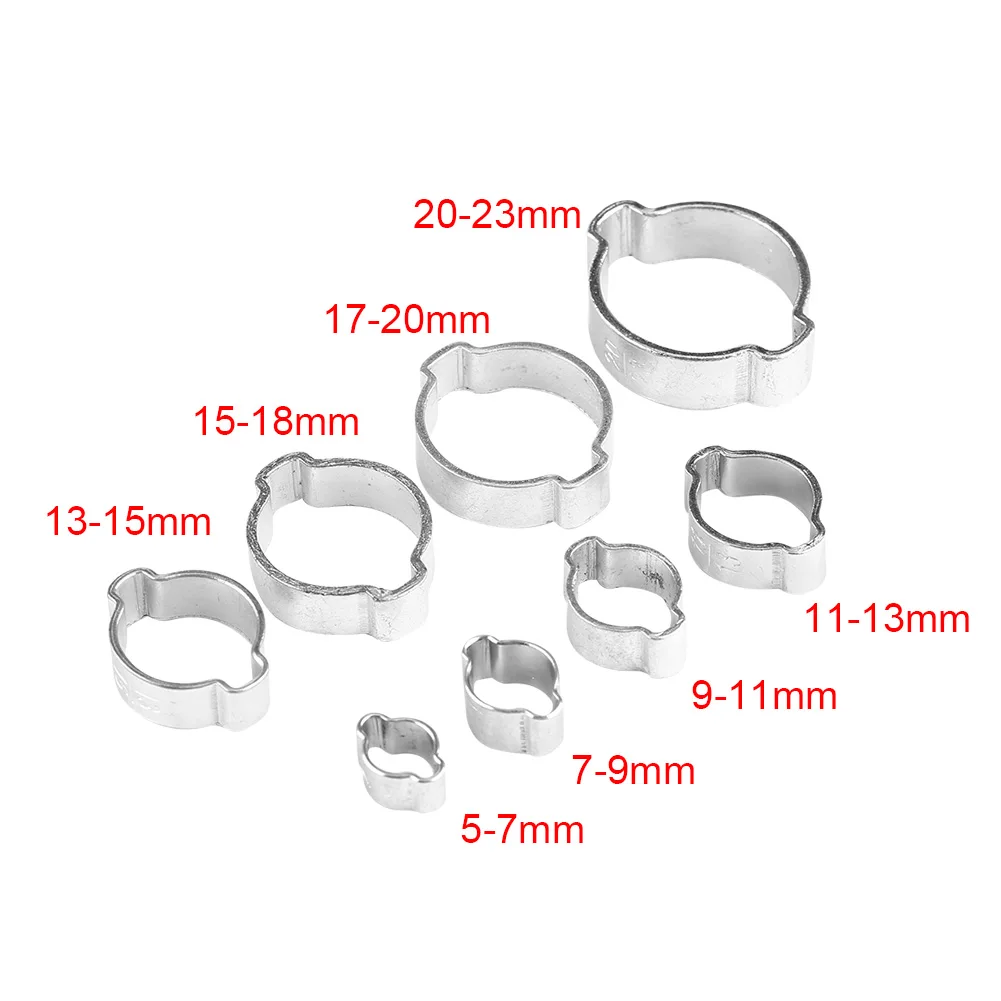Zinc Plated Iron Galvanized Two Ear Hose Clamp 5‑23mm for Fule Petrol Pipe Tube Hose Clamp Clip Pipe Clip Tube