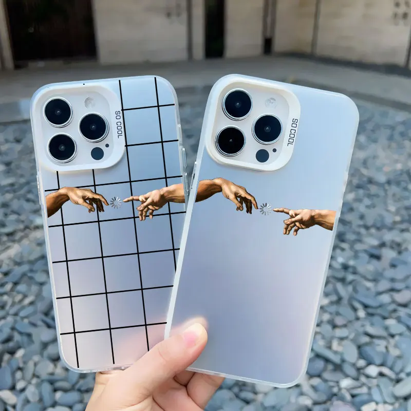 Kunstvolle Michelangelo 'Erschaffung des Adams' Handyhülle für iPhone 17 Pro Max 16 12 15 Pro Max Plus 14 13 11 Pro Max Mini Laser Case – Detail 12