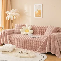 Luxury Faux Fur Sofa Covers for Living Room Warm Winter Super Soft Plush Couch Covers Bubble Shaped Thick Slipcover Sofa Towel 2