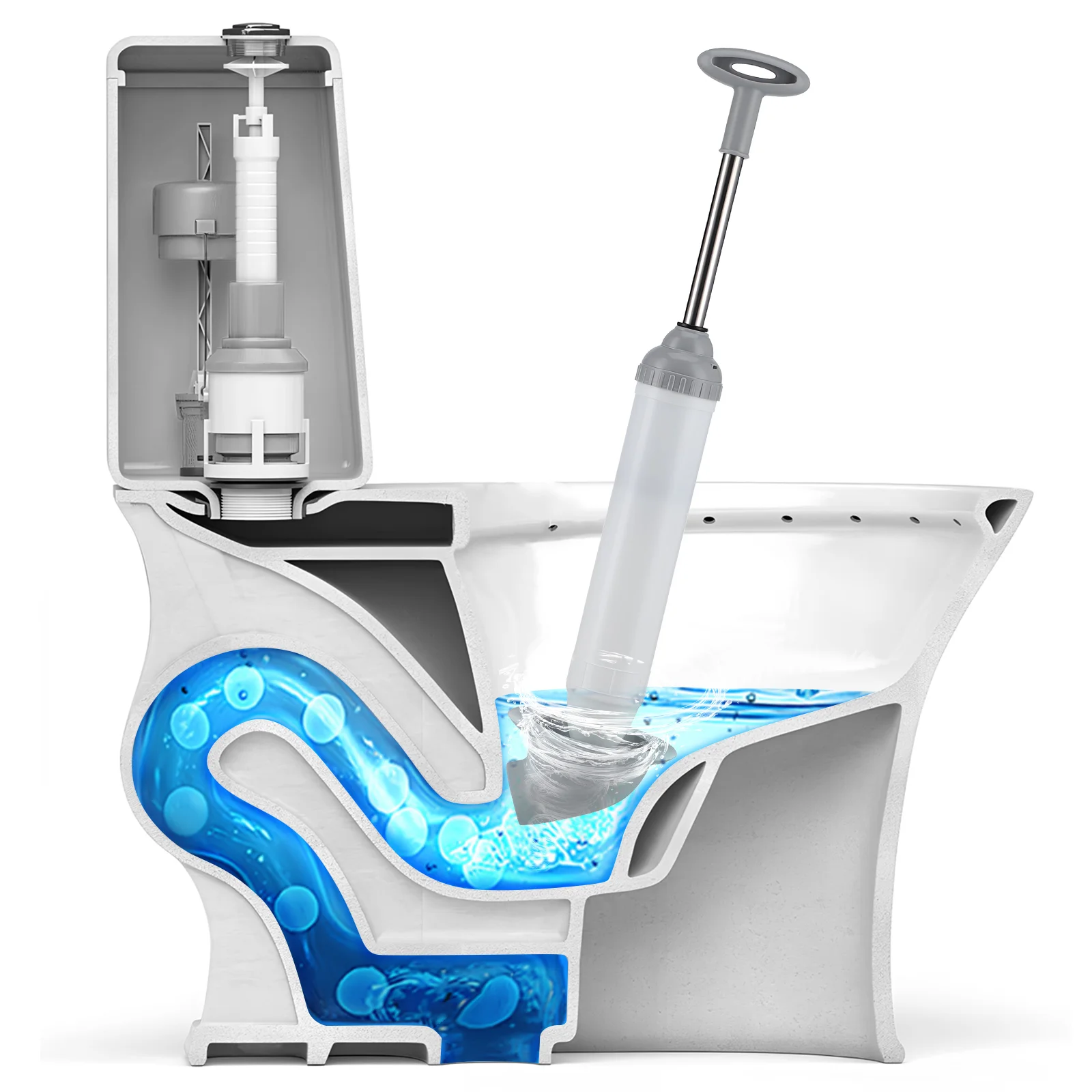 

Vacuum Toilet Unclogger Plunger Heavy High Pressure Suction White Remover Air For