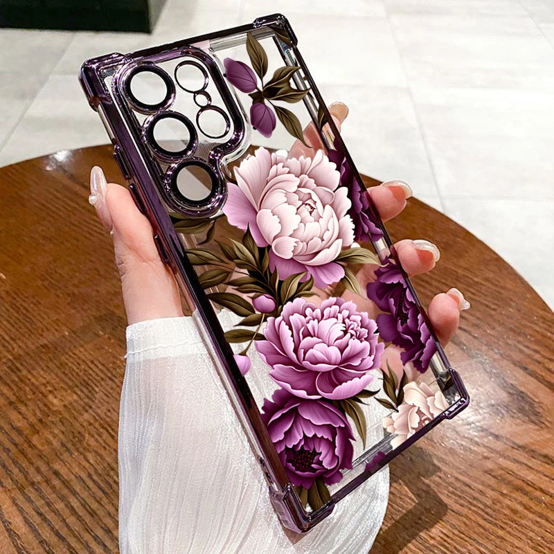 Elegant Purple Peony Pattern Phone Case Cover