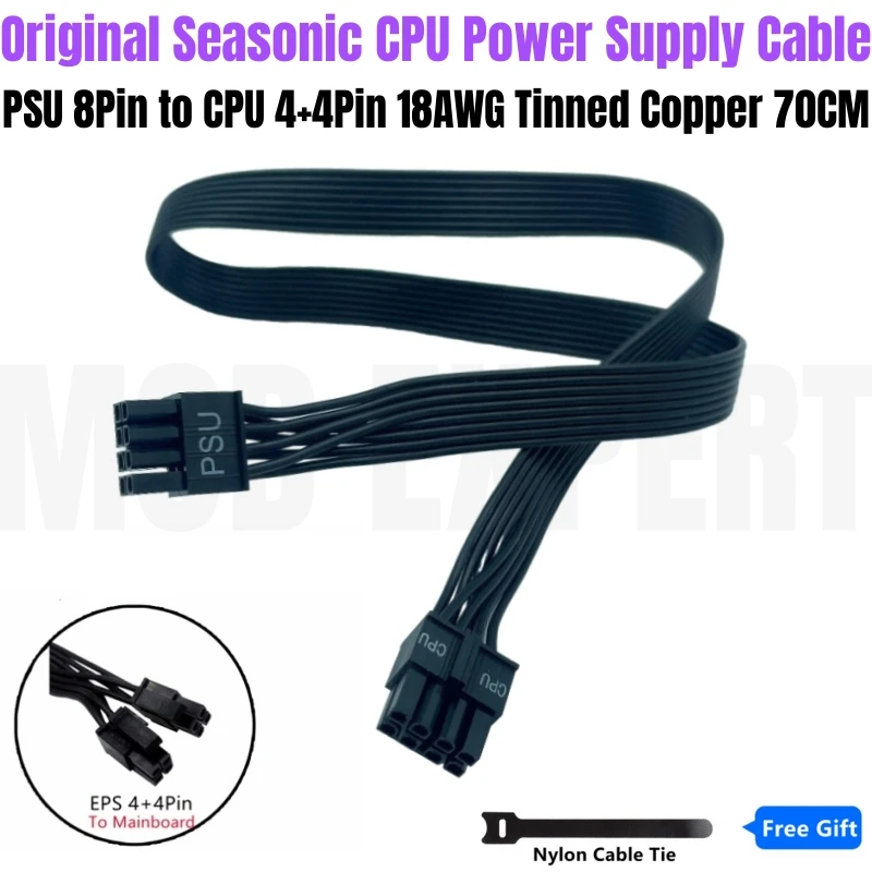 цена Original Seasonic 8Pin 4+4Pin CPU Power Cable for Seasonic SS-660XP2, SS-760XP2, SS-860XP2, SS-1050XP3, SS-1200XP3 Modular PSU