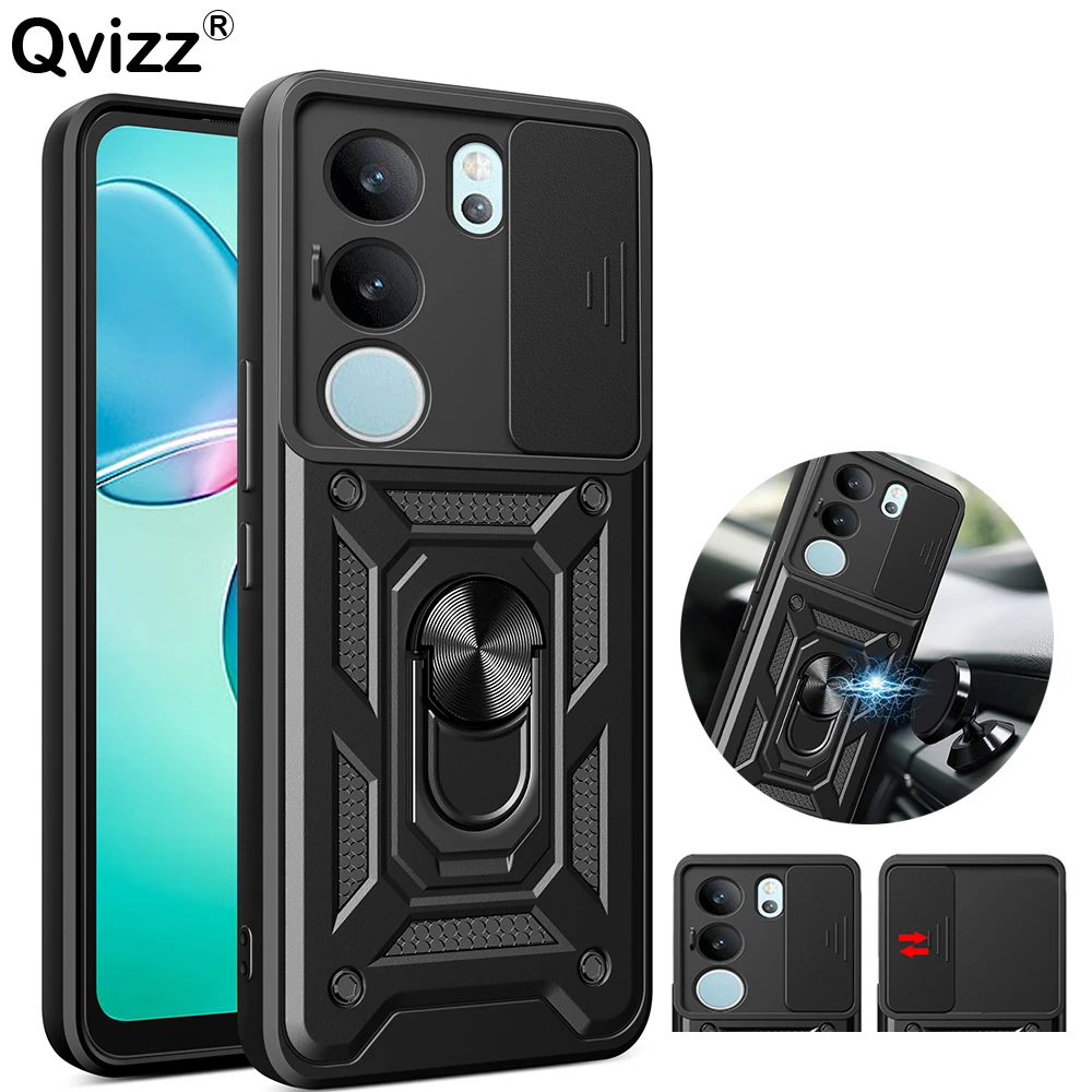 

for vivo S17 Pro Case Luxury Slide Camera Car Magnetic Ring Holder Shockproof Soft Edges Phone Cover vivoS17Pro V2284A V2283A