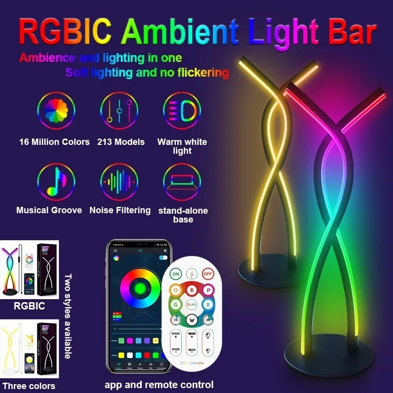 

RGBIC LED Night Light Bar Music Sound Control Pickup Rhythm Ambient Lamp APP Remote Control for Room TV Gaming Atmosphere Light