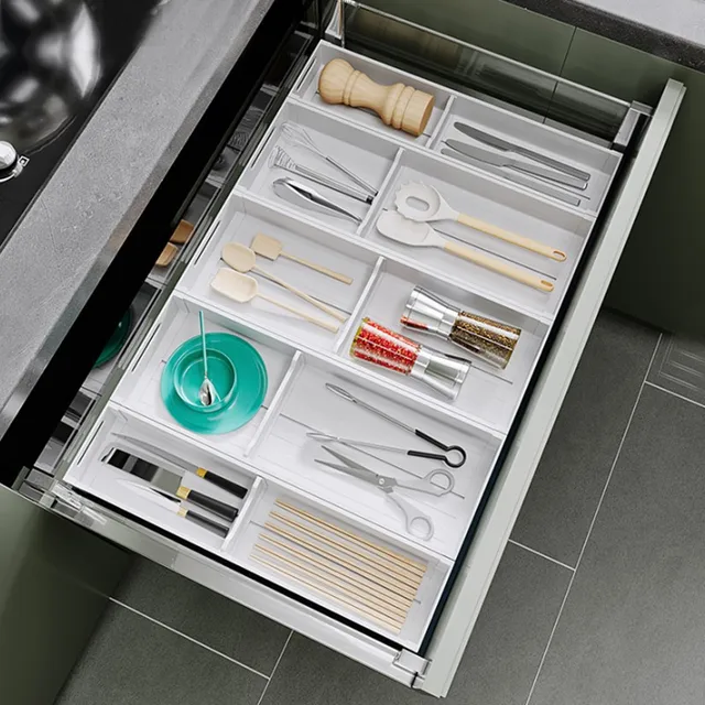 กล่องเก็บของในตู้ครัว อลูมิเนียม สำหรับเก็บมีด ส้อม ตะเกียบ และอุปกรณ์บนโต๊ะอาหาร 2