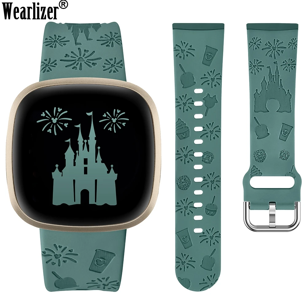 

Wearlizer Women Castle Engraved Band for Fitbit Versa 4/Versa 3/Sense 2/Sense Summer Silicone Sport Solo Loop Strap for Versa 4