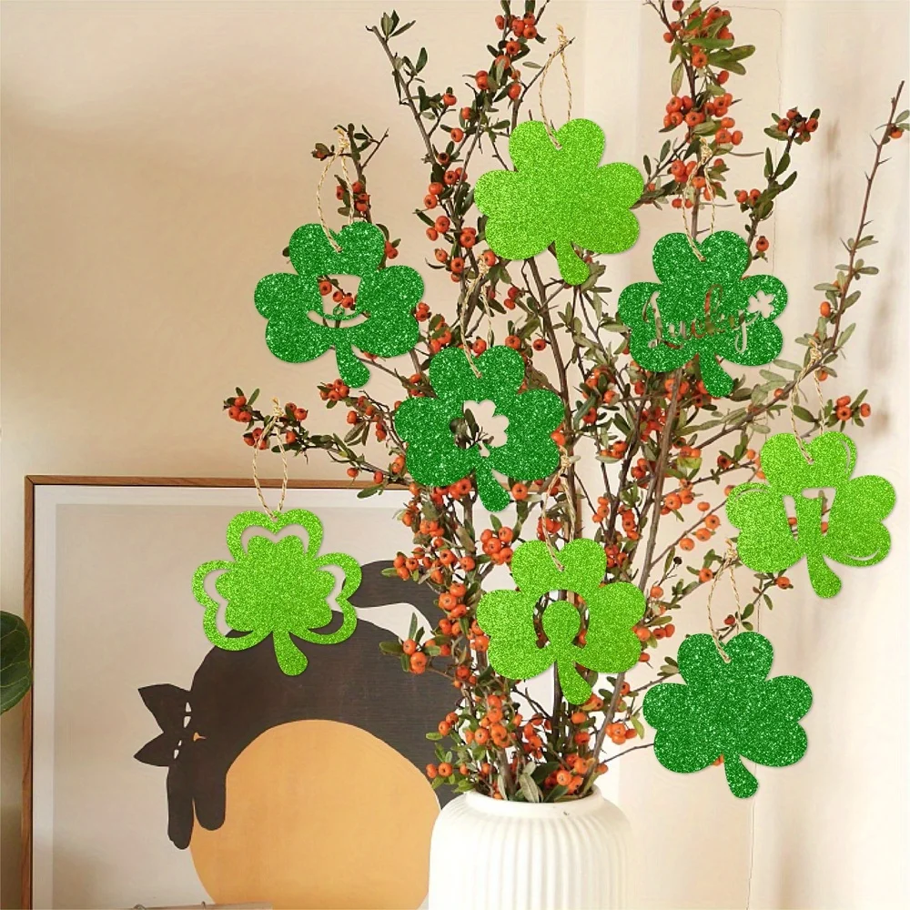 Green Shamrock Image Hanging Ornaments/Pendants for Home Kitchen Room Office Events Party Plants Outdoor Decor