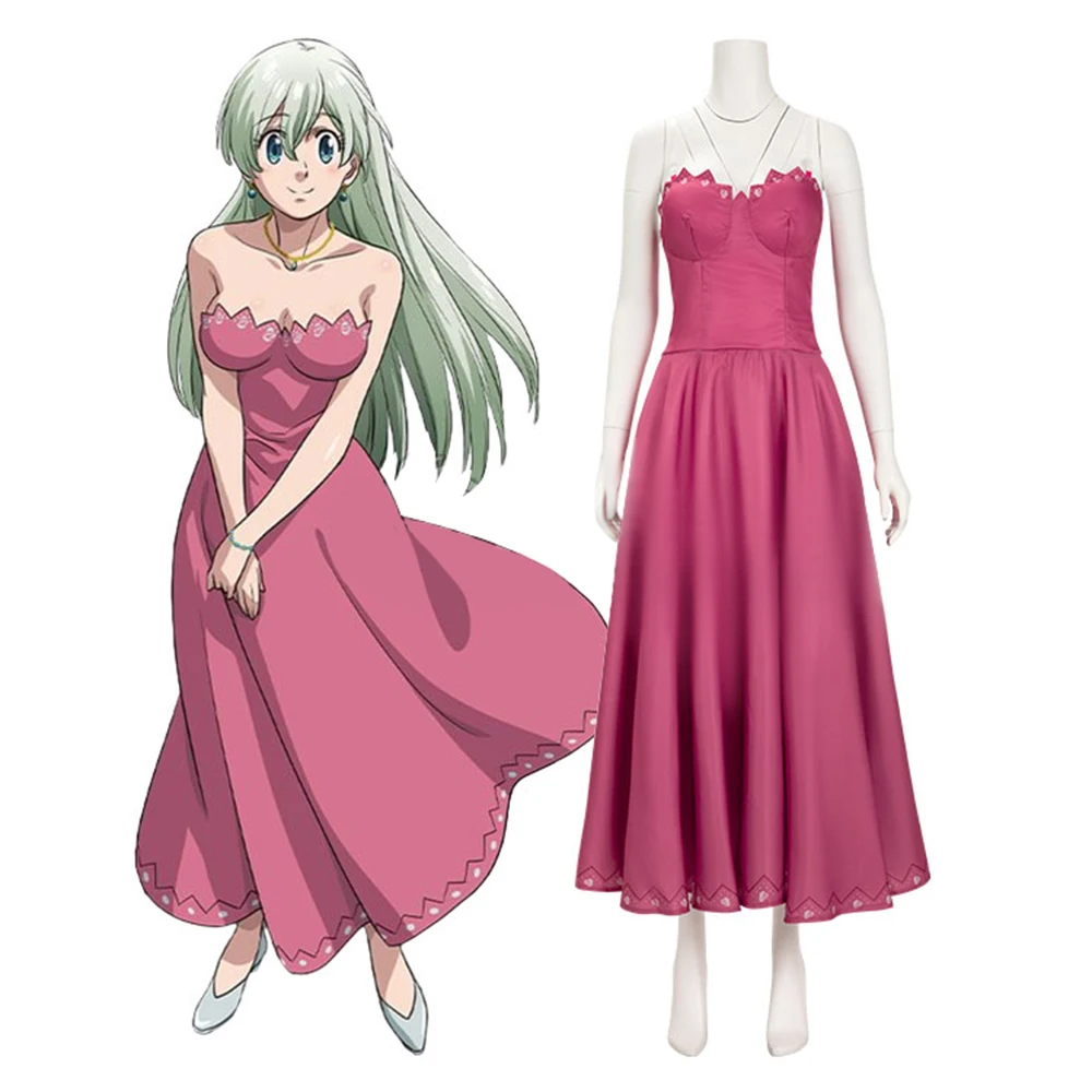 

The Seven Deadly Sins Cosplay Elizabeth Liones Costume Women Girls Sexy Tube Strapless Dress Halloween Carnival Party Ball Gown