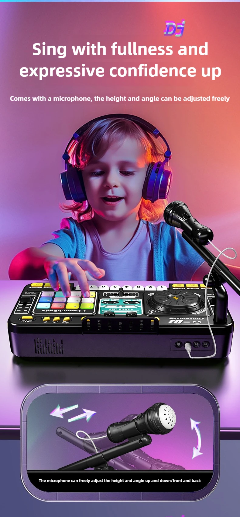 Childrens DJ Mixer Toy - Multifunctional Simulation Controller Sound Card