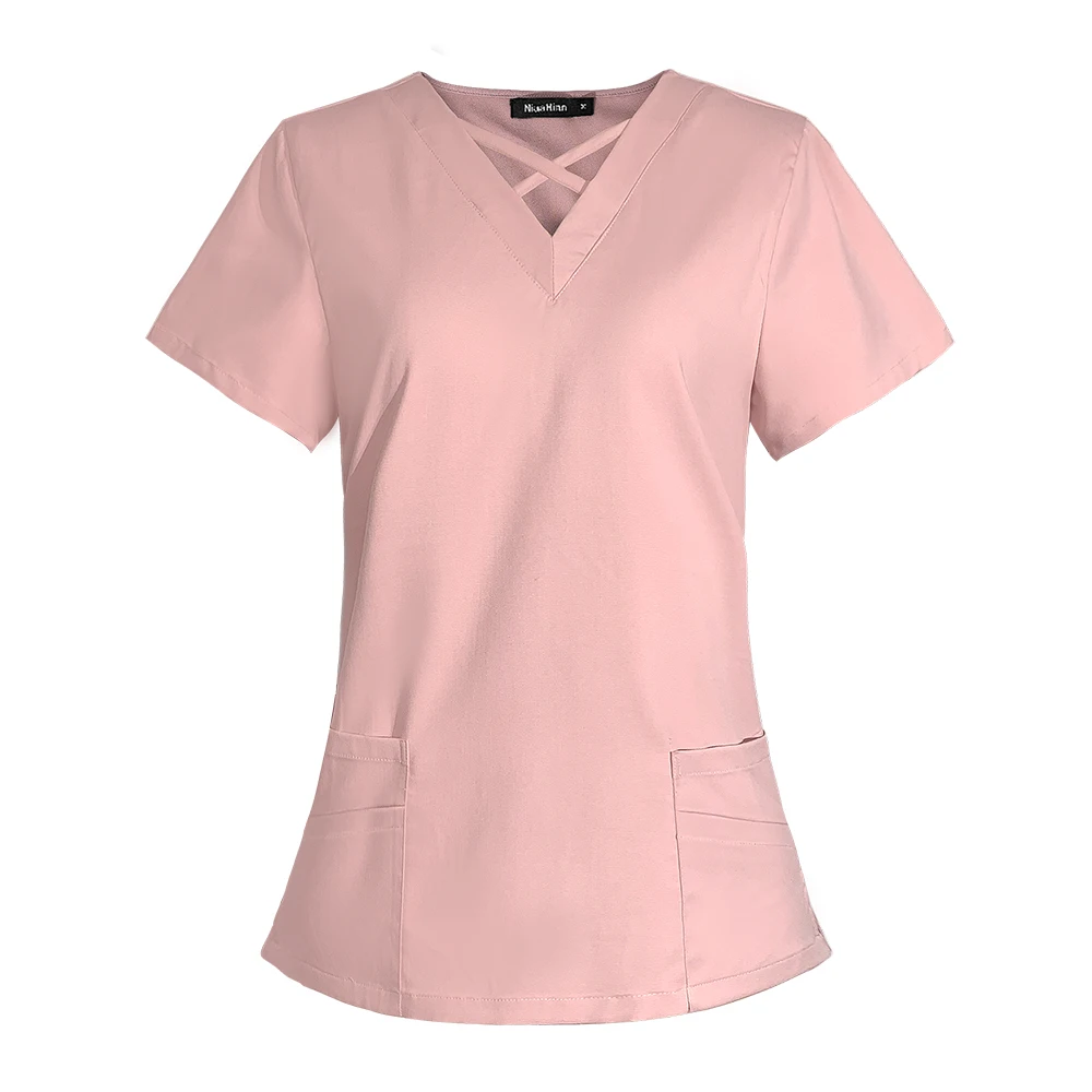 Mens Scrub Nurse Uniform Scrubs Shirt Short Sleeve Working Clothes Nurse Uniform Blouse Medical Uniformes Top Accessories