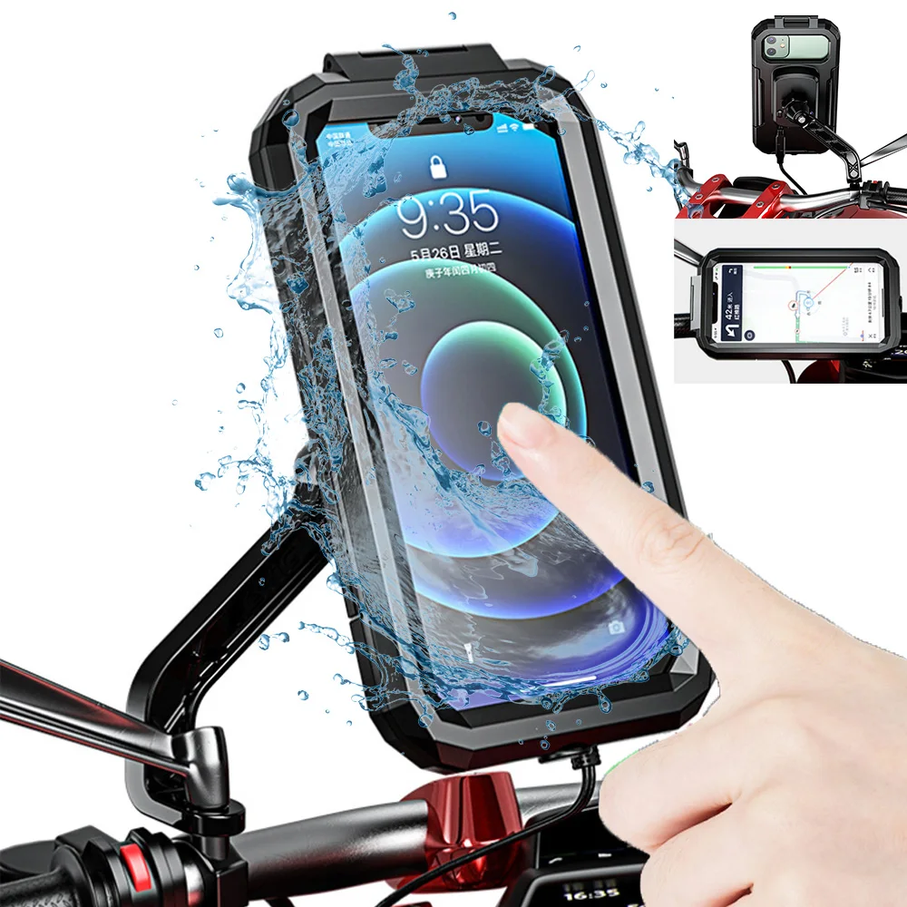 Waterproof Case Bicycle Phone Holder Bike Motorcycle Handlebar Rear View Mirror Cellphone Stand