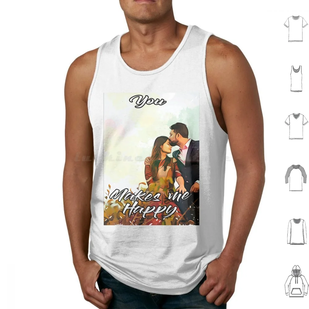 당신은 나를 행복하게 만듭니다/커플을위한 문구/연인을위한 문구/발렌타인 데이 선물 탱크 탑 프린트 코튼