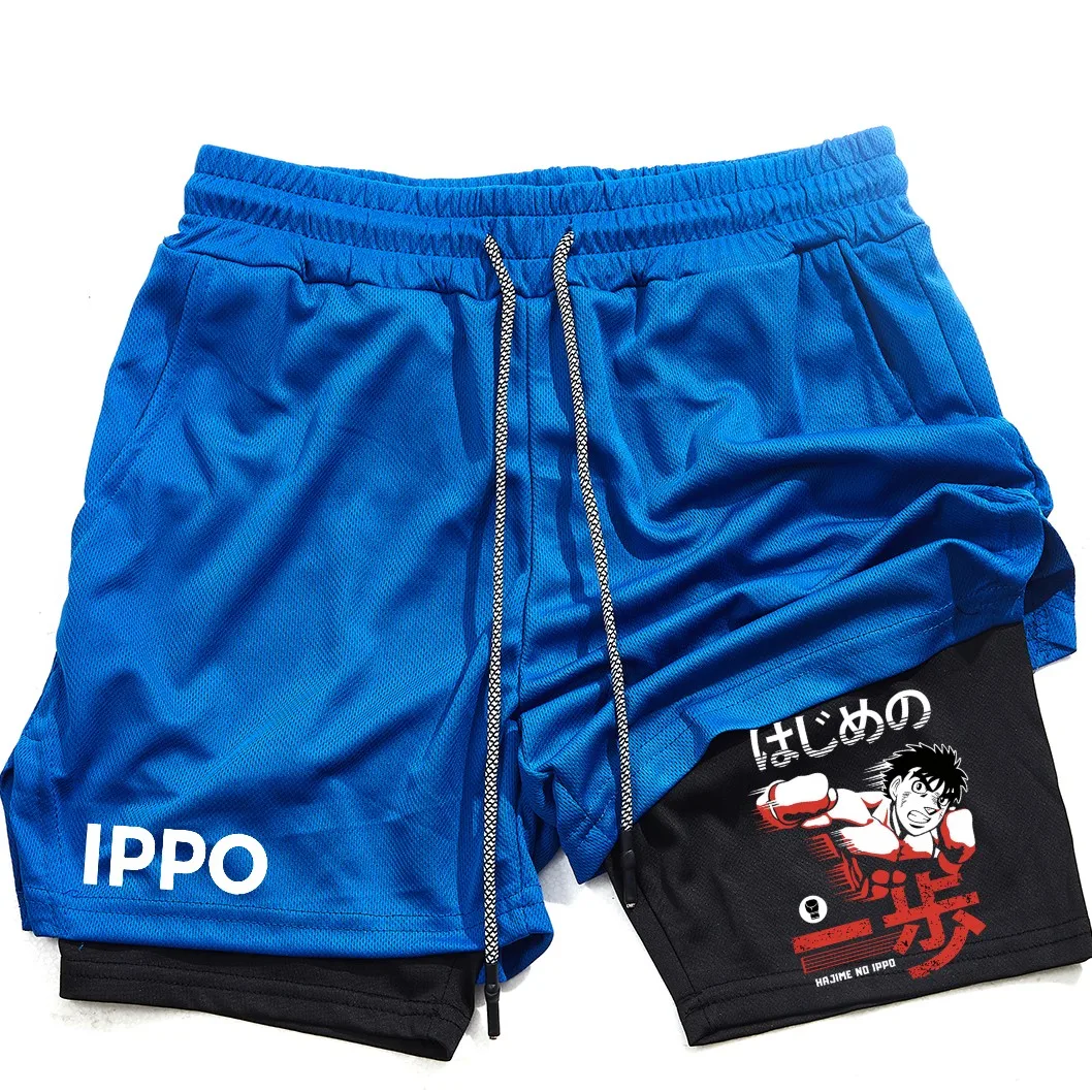 Anime IPPO Print 2 in 1 Compression Shorts for Men Athletic Performance Gym Shorts with Pockets Quick Dry Fitness Workout Boxing 2