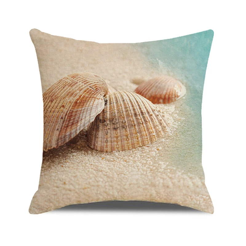 2022 Beach Pillowcase Shell Sea Thread Printing Cushion Cover Square Pillowcase Sofa Chair Linen Pillowcase Home Decor 45X45CM