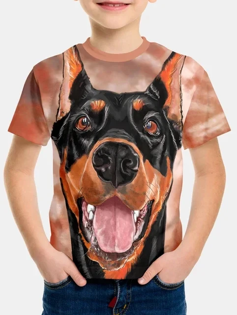 

Kids Summer Dobermann Design Street Wear Casual Fashion Boys Girls T-shirt Outdoor Crew-neck Comfortable Short Sleeve Top
