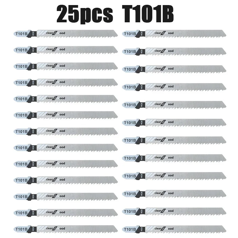 

25Pcs T101B HCS 100mm Jigsaw Blade Clean for Wood Metal Plastic T-Shank Jig Saw Blades Reciprocating Saw Blades