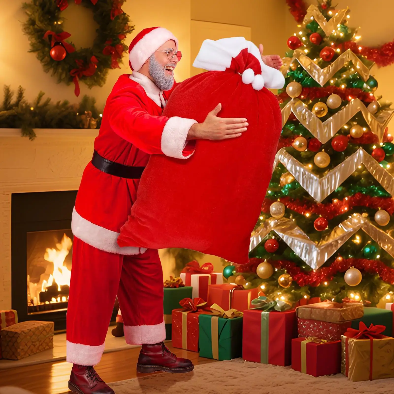 Christmas Drawstring Bags Large Bags Santa Sack Wrapping Sack Party ...
