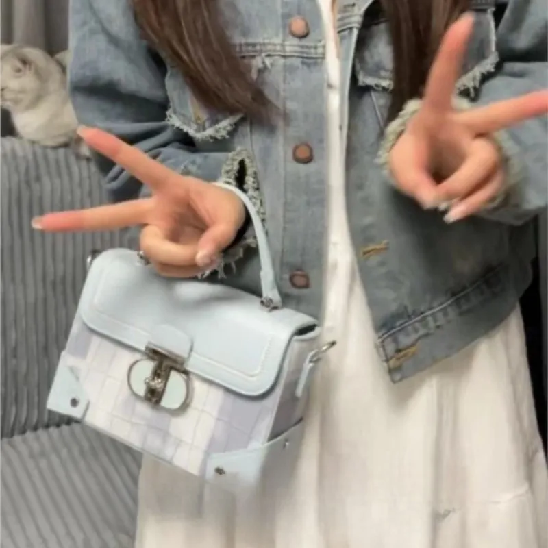 Fashion Faux Crocodile Pattern Box Handbag Women Leather Large Capacity Shoulder Bag Ladies Color Block Luxury Crossbody Bag New