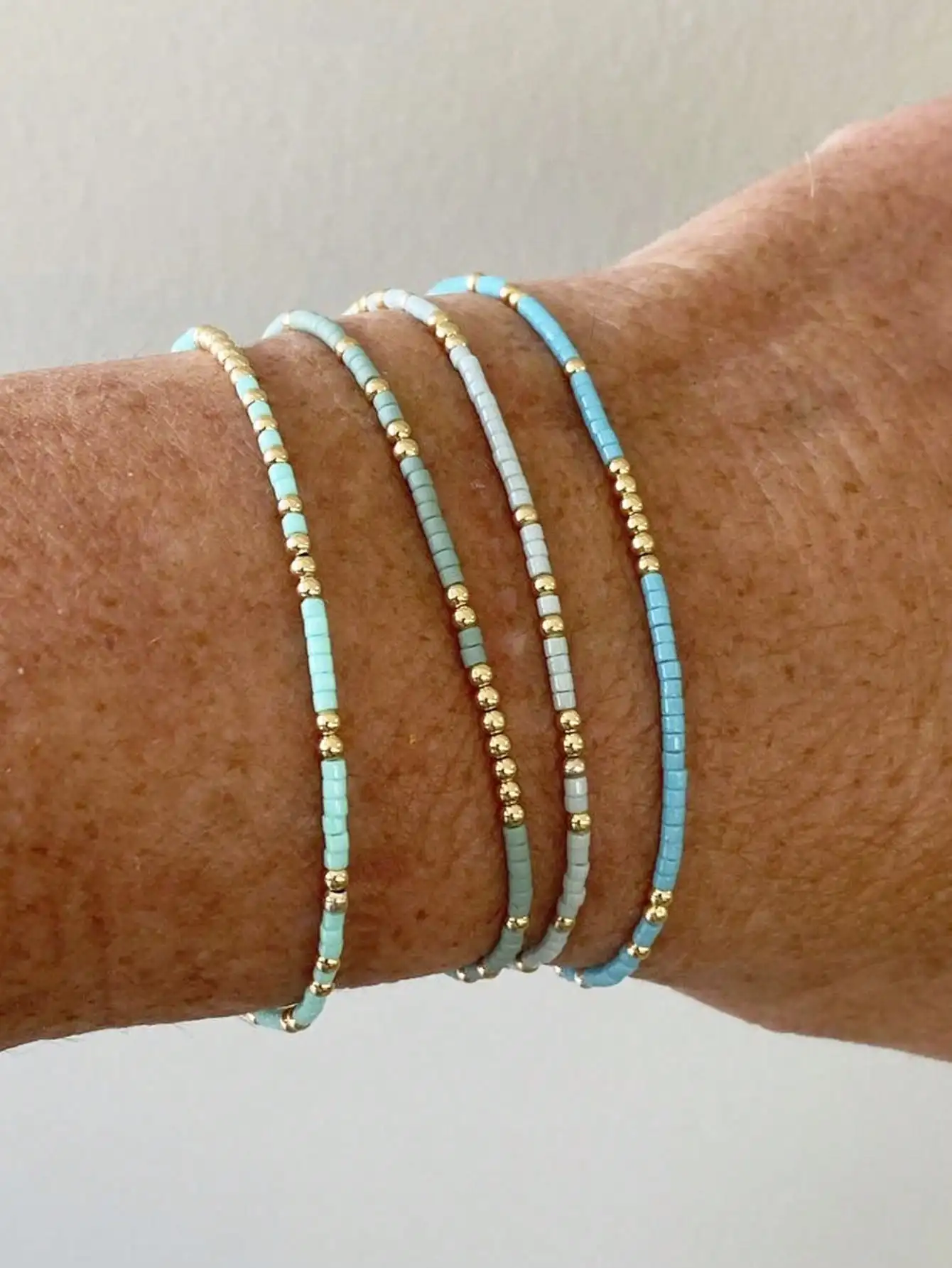 Turquoise Seed Bead Stretch Bracelet Set - Handmade Bohemian Jewelry for Girls