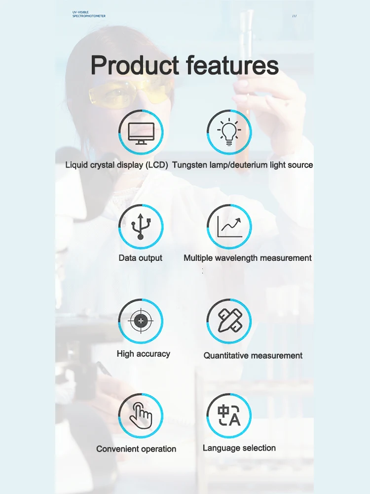 Description Picture 5 of item721 Visible Spectrophotometer UV Tester Spectral Broadband 4NM High Precision Light Meter Wavelength Range  330-1020NM 110-220 V