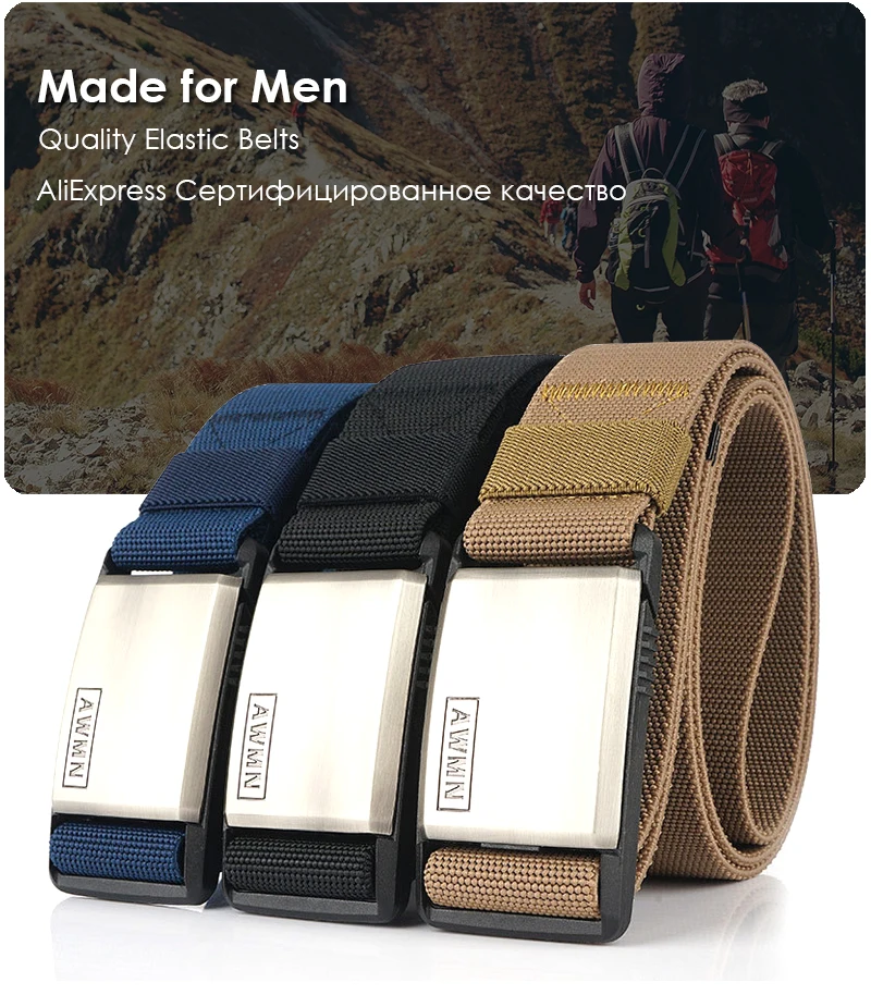 KOLBER Magnetic Elastic Belt for Men Quick Release Silver Buckle Casual belt Male Adjustable Stretch Waistband Hiking Girdle