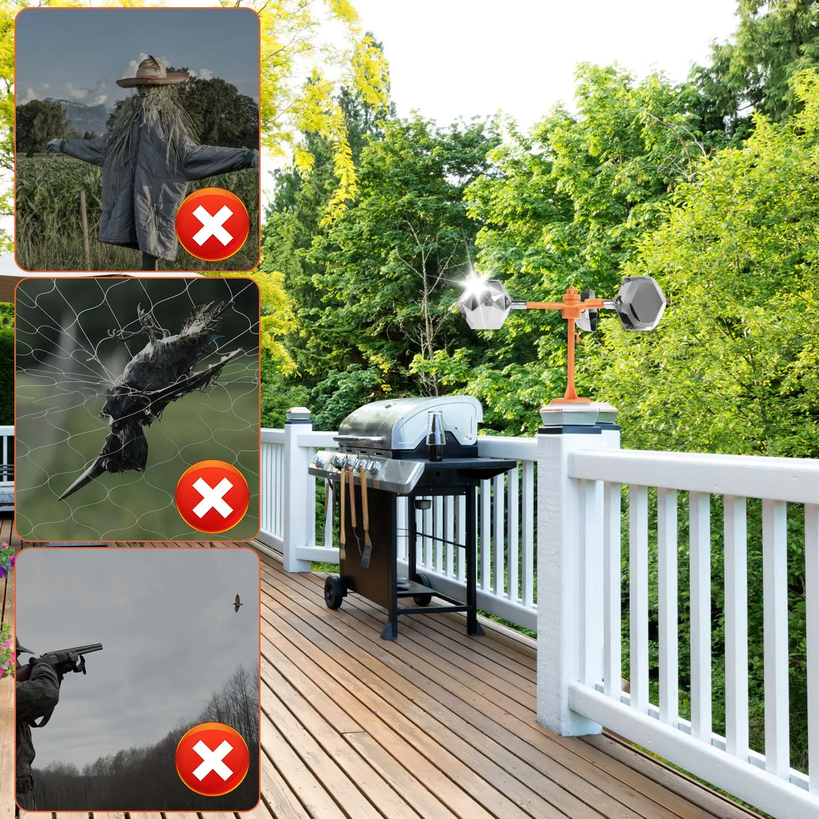 Vogelvertreiber, windbetrieben, um 360 Grad drehbar, Vogelvertreiber, Spiegel, reflektierendes Design, einziehbare Vögel zum Schrecken, Gartenbedarf – Detail 6