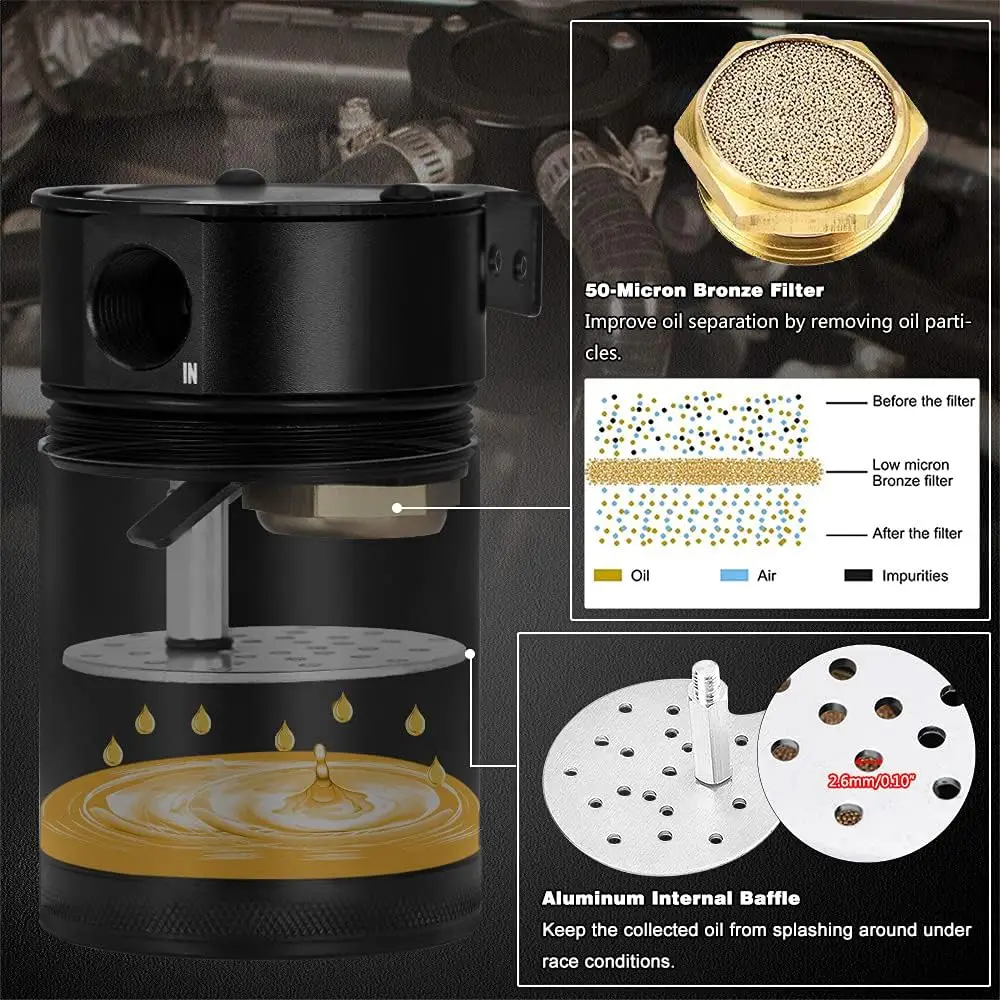 Aluminum Baffled Oil Catch Can Kit with Drain Valve