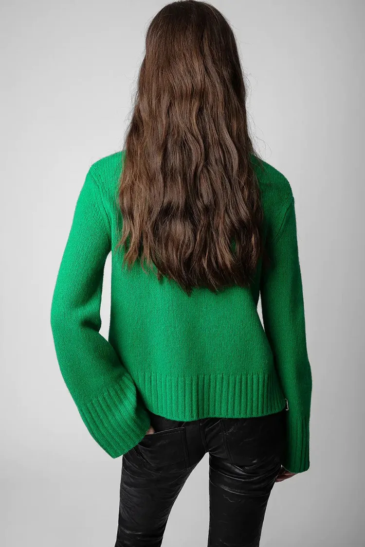 

Green Sweater for Women Smiley Face Letter O-Neck Long Sleeve Casual Female Knitted Pullover