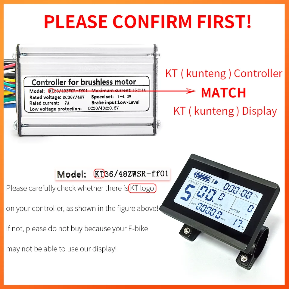 Display KT 880 Per E-Bike 36/48V Con Connettore Julet - Compatibile Controller KT