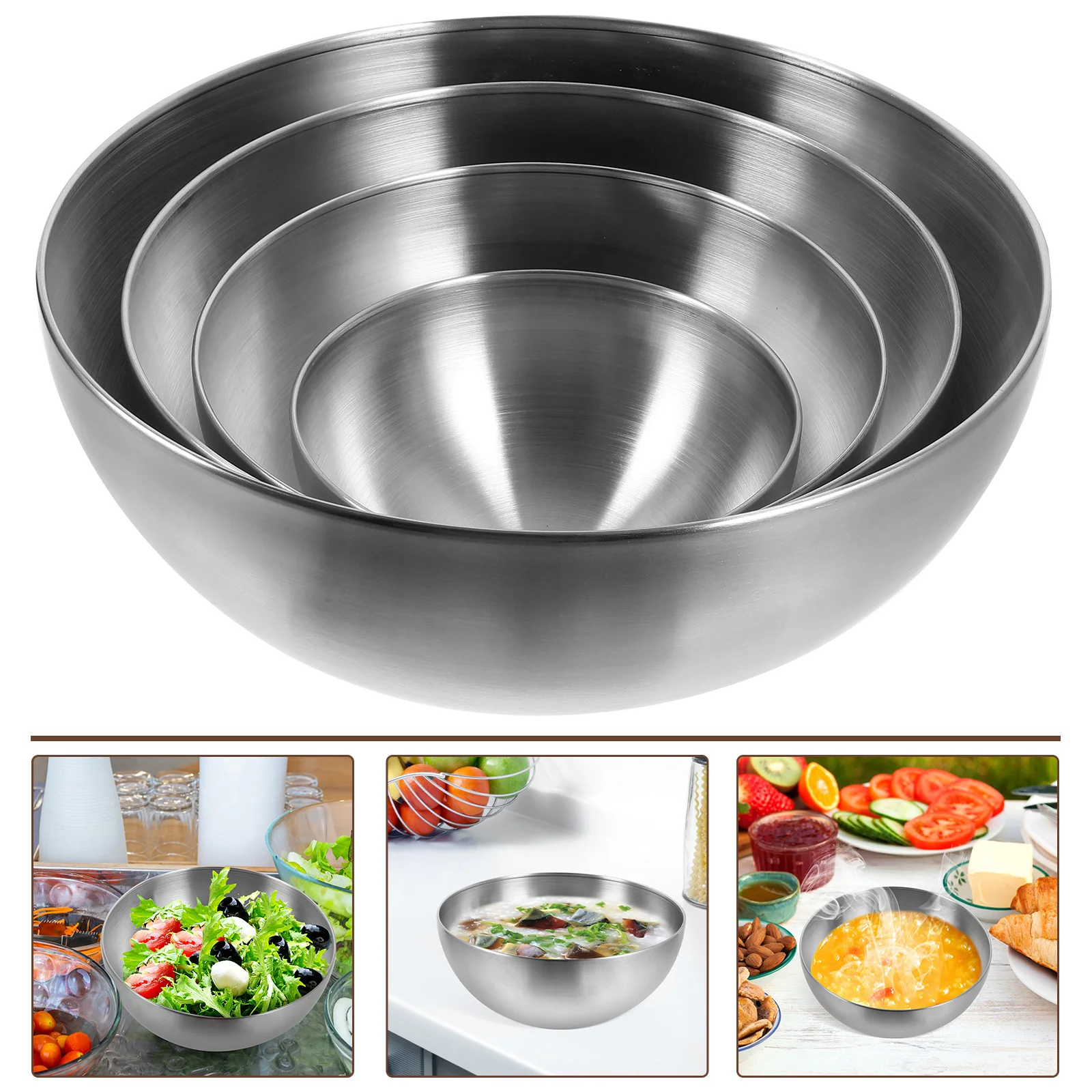 

4 Pcs Stainless Steel Salad Bowl Vegetable Supply Mixing Bowls Big 201 Multi-function Serving Soup Kitchen Food