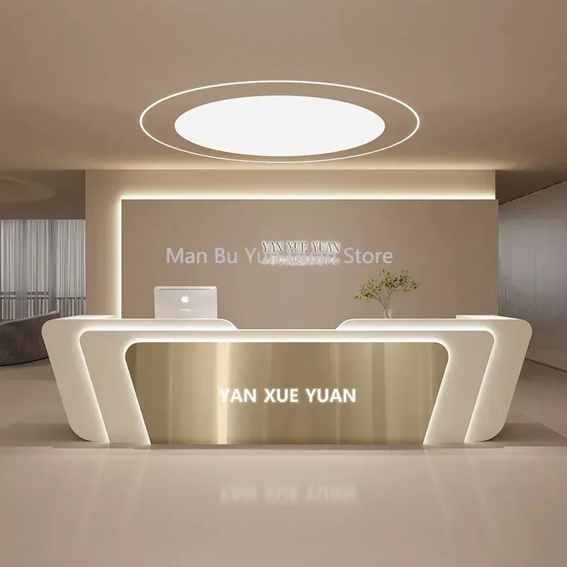 

Stainless Steel Cashier Simple Modern Beauty Salon Bar Company Front Desk Reception Desk Balcao De Loja Beauty Salon Furniture