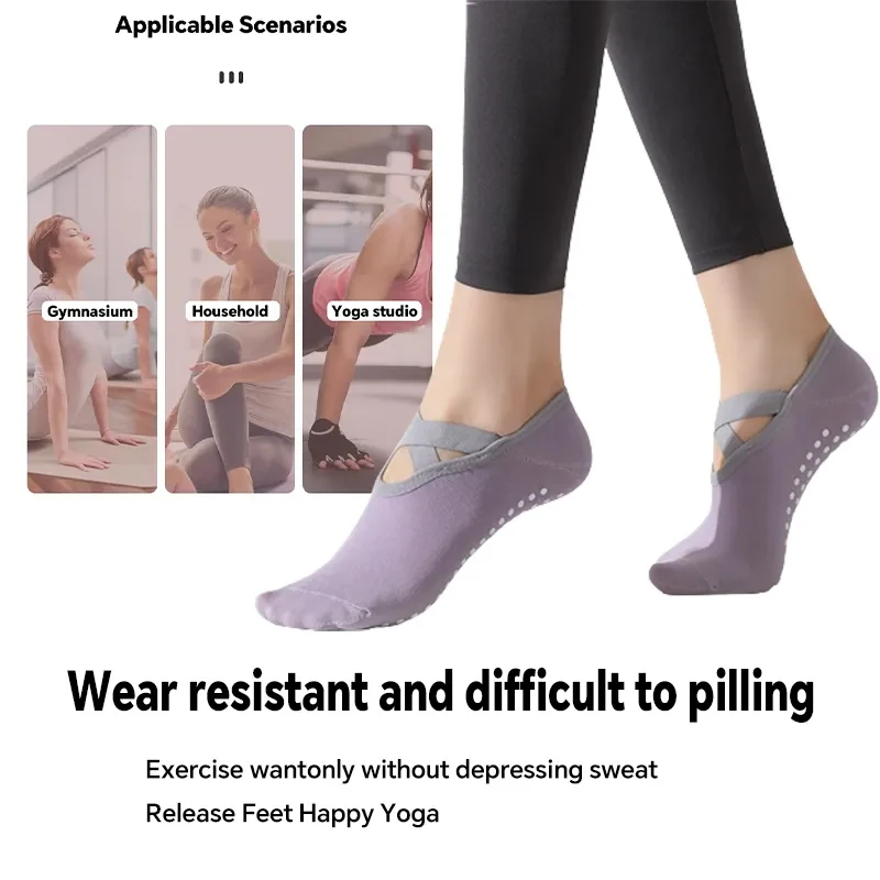 Yoga Socks for Women Pure Cotton Non Slip Pilate Socks Section Bandage Yoga Sport Ballet Dance Backless Ankle Grip Socks Fitness