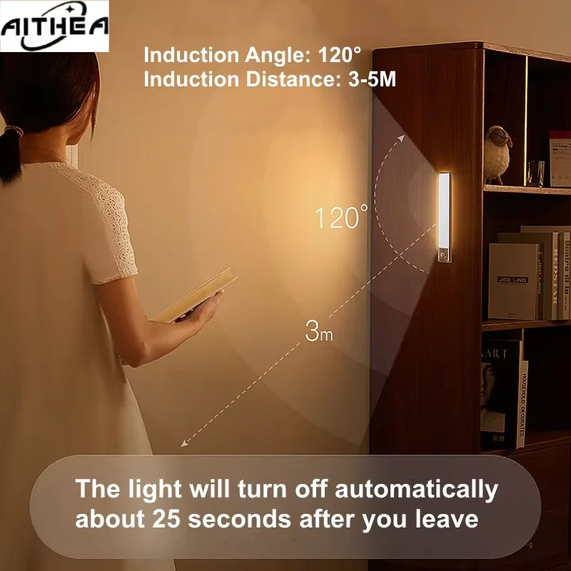 Rechargeable Motion Sensor LED Bar Lights - Dimmable Night Lamp for Cabinets and Kitchens
