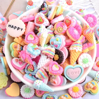 랜덤 일본 스타일 레진 시뮬레이션 케이크 크림, 휴대폰 쉘 DIY 장식, 만화 수제 헤어 액세서리 부품, 10 개