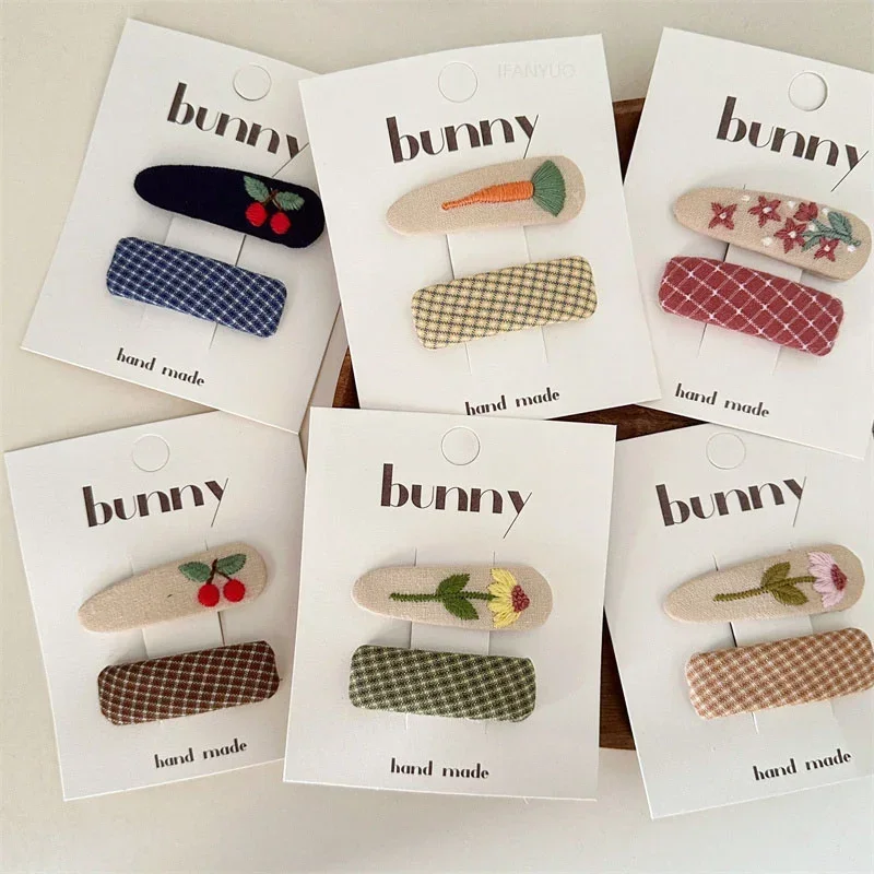 Hair Clips Hair Accessories Korean Sweet Embroidered Flower Infant Children Hair Clips Cute Versatile Cherry Girl Baby Hairpin Fashion Sisters Kids Headwear