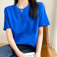 Women T-shirts 2025 Tops Solid Short Sleeve Loose O-neck  Cotton Casual Ladies Shirts Harajuku Korean Summer Woman Tshirts