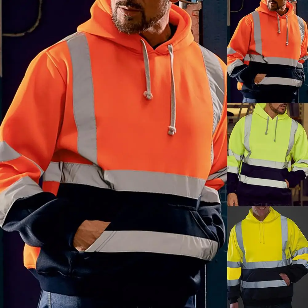 

Sweatshirt Pullover Long Sleeve Hoodie Top Men Reflective High Visibility Coat