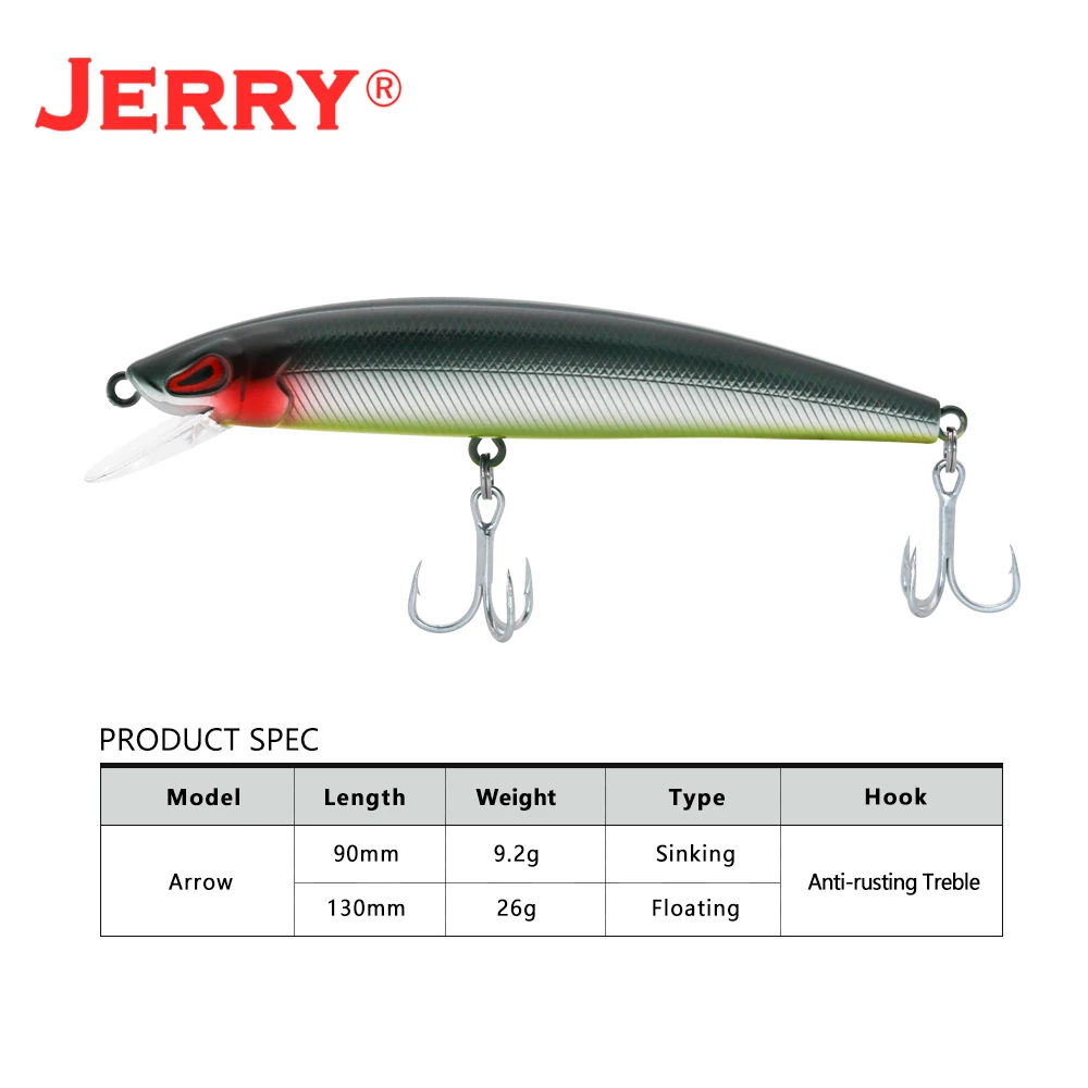 Jerry Arrow 130mm Floating Minnow Fishing Lure Freshwater Saltwater Baits For Bass Pike UV Color Rattling Hard Baits