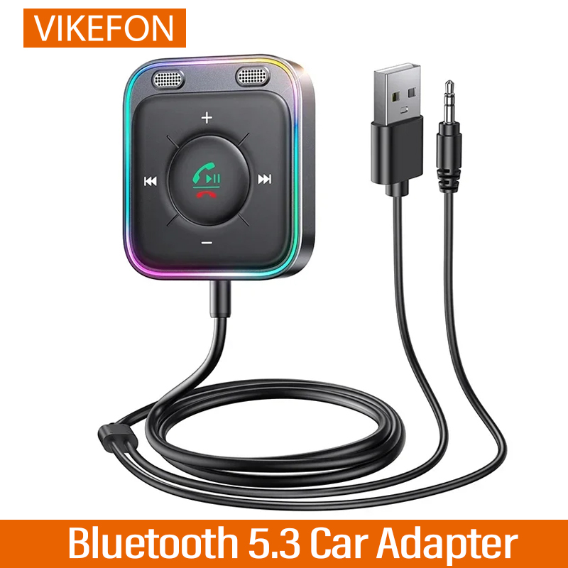 VIKEFON Bluetooth 5.3 Car Adapter Enhanced Dual Mics ENC Noise Cancellation 3.5mm AUX Adapter Bluetooth Wireless Receiver Adapte
