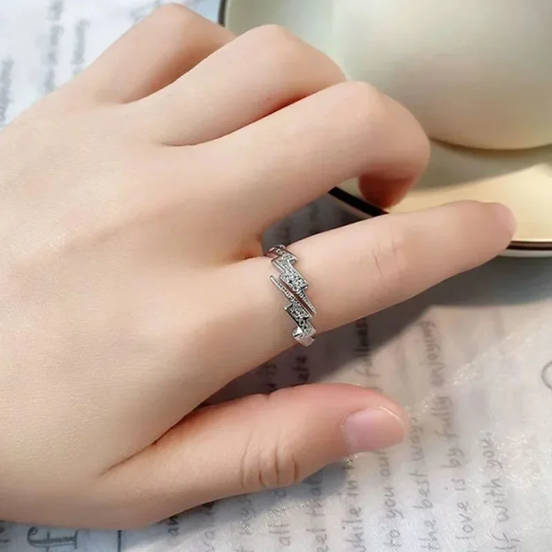 Fashion Rings Punk Rings Fashion Ring Finger Rings Metal Rings Punk Hip Hop Silver Color Lightning Open Rings For Women Men Trendy Irregular EKG Index Finger Ring Personality Jewelry Gift