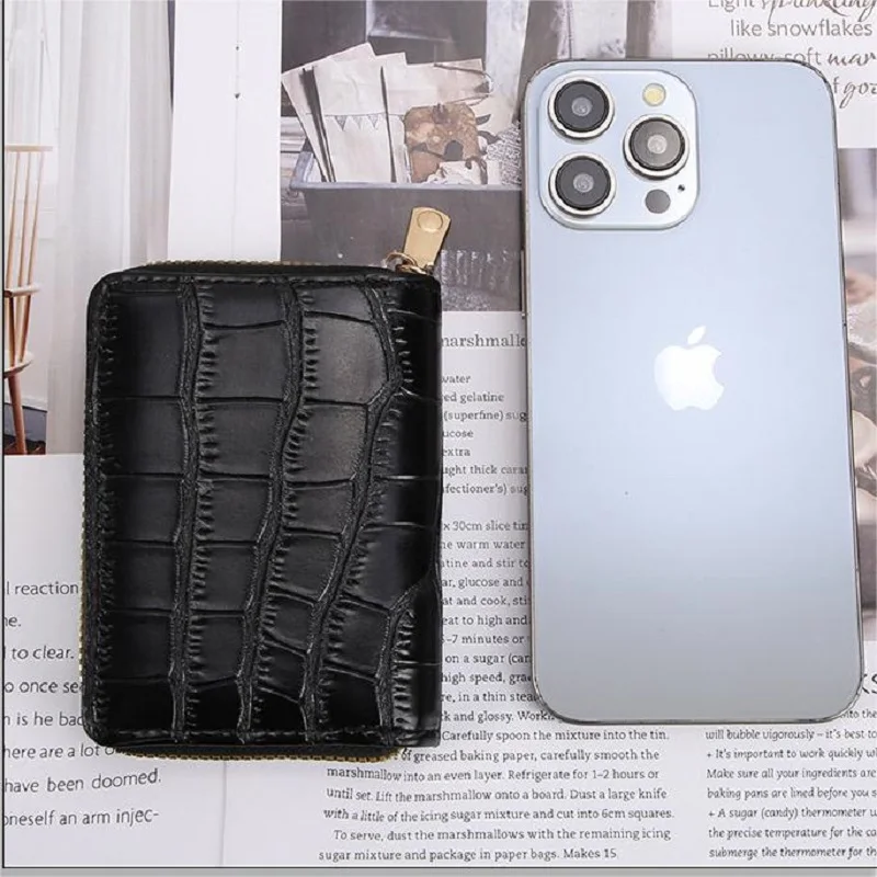 Vintage Small Women Crocodile Card Holder Wallets Leather rfid Zipper Coin Purse Credit Card Holder Driver's License Case