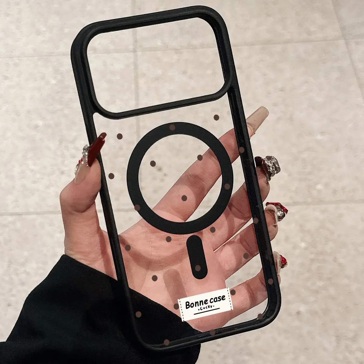 Elegant Polka Dot Wireless Charging Phone Case - Durable Acrylic Cover